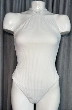 Madewell Women's Rib Scorpion Fish Cross Front One Piece White Swimsuit Medium